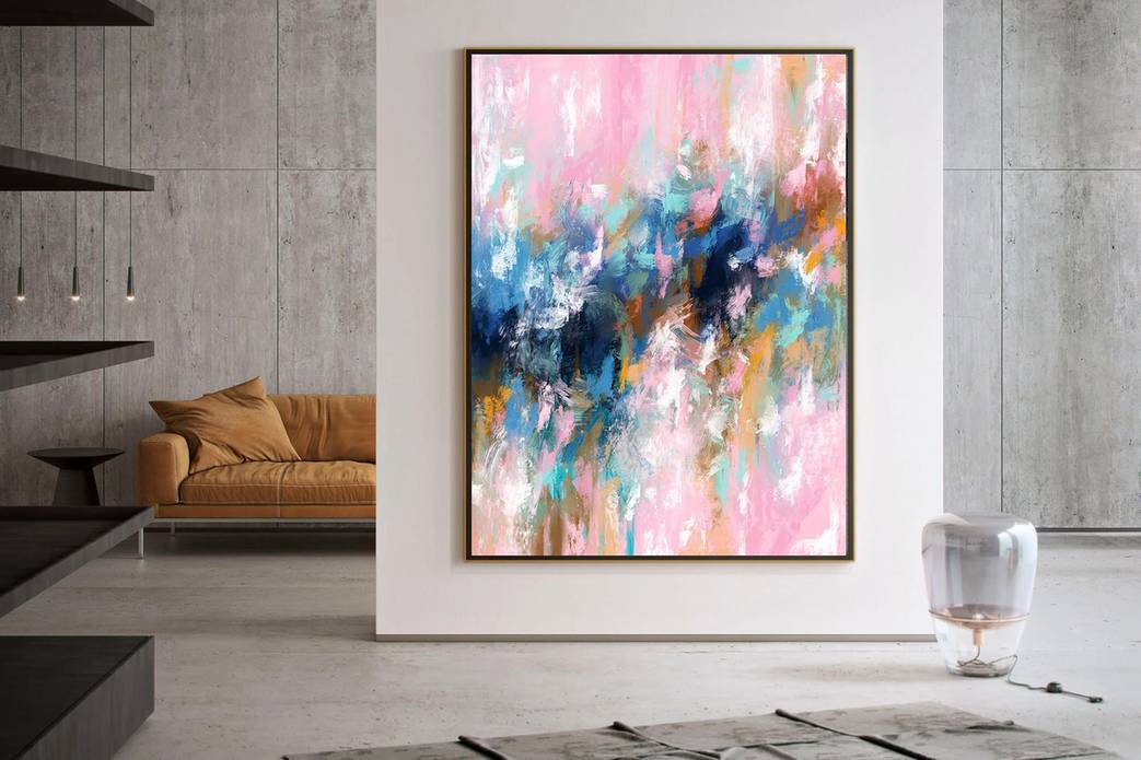 Blue Handmade Hand-painted Contemporary Abstract Canvas Artwork ABWB9